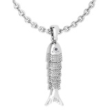 Certified 0.01 Ctw Diamond VS/SI1 Fish Necklace 14K White Gold