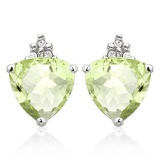 1.25 CARAT GREEN AMETHYST 10K SOLID WHITE GOLD TRILLION SHAPE EARRING WITH 0.03 CTW DIAMOND