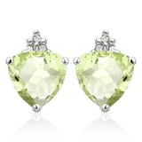 1.25 CARAT GREEN AMETHYST 10K SOLID WHITE GOLD TRILLION SHAPE EARRING WITH 0.03 CTW DIAMOND