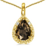 0.35 CARAT SMOKEY QUARTZ & 0.01 CTW DIAMOND 14KT SOLID YELLOW GOLD PENDANT