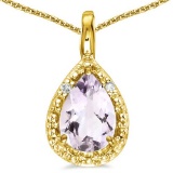 0.36 CARAT PINK AMETHYST & 0.01 CTW DIAMOND 14KT SOLID YELLOW GOLD PENDANT