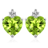1.65 CARAT PERIDOT 10K SOLID WHITE GOLD HEART SHAPE EARRING WITH 0.03 CTW DIAMOND