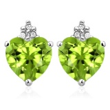 1.65 CARAT PERIDOT 10K SOLID WHITE GOLD HEART SHAPE EARRING WITH 0.03 CTW DIAMOND