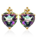 1.7 CARAT MYSTICS GEMSTONE 10K SOLID YELLOW GOLD HEART SHAPE EARRING WITH 0.03 CTW DIAMOND