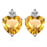 1.3 CARAT CITRINE 10K SOLID WHITE GOLD HEART SHAPE EARRING WITH 0.03 CTW DIAMOND