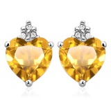 1.3 CARAT CITRINE 10K SOLID WHITE GOLD HEART SHAPE EARRING WITH 0.03 CTW DIAMOND