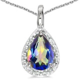 0.36 CARAT OCENAIC BLUE MYSTIC QUARTZ & CZ 14KT SOLID WHITE GOLD PENDANT