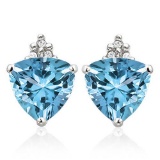 1.55 CARAT SKY BLUE TOPAZ 10K SOLID WHITE GOLD TRILLION SHAPE EARRING WITH 0.03 CTW DIAMOND