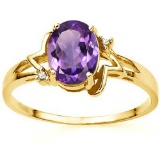 1.10 CT AMETHYST AND ACCENT DIAMOND 0.01 CT 10KT SOLID YELLOW GOLD RING