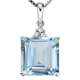 1.33 CTW SKY BLUE TOPAZ 10K SOLID WHITE GOLD SQUARE SHAPE PENDANT WITH ANCENT DIAMONDS