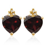 1.6 CARAT GARNET 10K SOLID YELLOW GOLD HEART SHAPE EARRING WITH 0.03 CTW DIAMOND