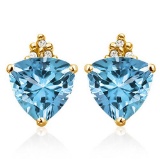 1.55 CARAT SKY BLUE TOPAZ 10K SOLID YELLOW GOLD TRILLION SHAPE EARRING WITH 0.03 CTW DIAMOND