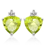 1.4 CARAT PERIDOT 10K SOLID WHITE GOLD TRILLION SHAPE EARRING WITH 0.03 CTW DIAMOND