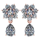 Certified 4.86 Ctw Diamond 14k Rose Gold Halo Dangling Earrings