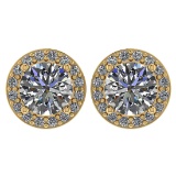 Certified 1.6 Ctw Diamond 14k Yellow Gold Halo Stud Earrings