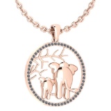 Certified 0.44 Ctw Diamond VS/SI1 Elephant With Baby Elephant Charm Necklace 18K Rose Gold Made In U