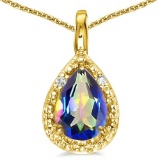 0.4 CARAT OCEAN BLUE MYSTICS QUARTZ & 0.01 CTW DIAMOND 14KT SOLID YELLOW GOLD PENDANT