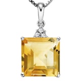 0.96 CTW citrine 10K SOLID WHITE GOLD SQUARE SHAPE PENDANT WITH ANCENT DIAMONDS