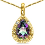 0.4 CARAT RAINBOW MYSTICS QUARTZ & 0.01 CTW DIAMOND 14KT SOLID YELLOW GOLD PENDANT