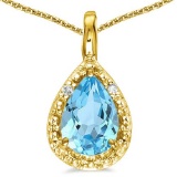 0.51 CARAT SKY BLUE TOPAZ & 0.01 CTW DIAMOND 14KT SOLID YELLOW GOLD PENDANT