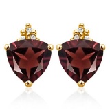 2.15 CARAT GARNET 10K SOLID YELLOW GOLD TRILLION SHAPE EARRING WITH 0.03 CTW DIAMOND