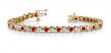 14KT YELLOW GOLD 4 CTW G-H VS2/SI1 CLASSIC ROUND BEZEL SET DIAMOND & GARNET TENNIS BRACELET