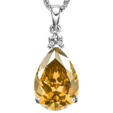 0.63 CTW CITRINE 10K SOLID WHITE GOLD PEAR SHAPE PENDANT WITH ANCENT DIAMONDS