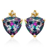 1.6 CARAT BLUE OCEAN MYSTICS 10K SOLID YELLOW GOLD TRILLION SHAPE EARRING WITH 0.03 CTW DIAMOND