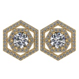 Certified 1.38 Ctw Diamond 14k Yellow Gold Halo Stud Earrings