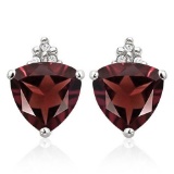 2.0 CARAT GARNET 10K SOLID WHITE GOLD TRILLION SHAPE EARRING WITH 0.03 CTW DIAMOND