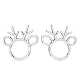 Gold Deer Style Stud Earrings 18K White Gold Made In Italy