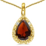 0.48 CARAT REDDISH GARNET & 0.01 CTW DIAMOND 14KT SOLID YELLOW GOLD PENDANT