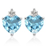 1.35 CARAT SKY BLUE TOPAZ 10K SOLID WHITE GOLD HEART SHAPE EARRING WITH 0.03 CTW DIAMOND