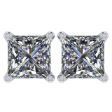 Certified 2.00 Ctw Diamond 14K White Gold Stud Earring Made In USA