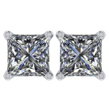 Certified 2.00 Ctw Diamond 14K White Gold Stud Earring Made In USA