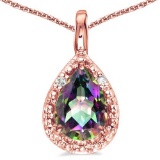 0.4 CARAT RAINBOW MYSTICS QUARTZ & 0.01 CTW DIAMOND 14KT SOLID RED GOLD PENDANT