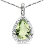 0.36 CARAT GREEN AMETHYST & CZ 14KT SOLID WHITE GOLD PENDANT