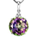 0.68 CTW RAINBOW MYSTIC 10K SOLID WHITE GOLD ROUND SHAPE PENDANT WITH ANCENT DIAMONDS