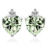 1.3 CARAT GREEN AMETHYST 10K SOLID WHITE GOLD HEART SHAPE EARRING WITH 0.03 CTW DIAMOND