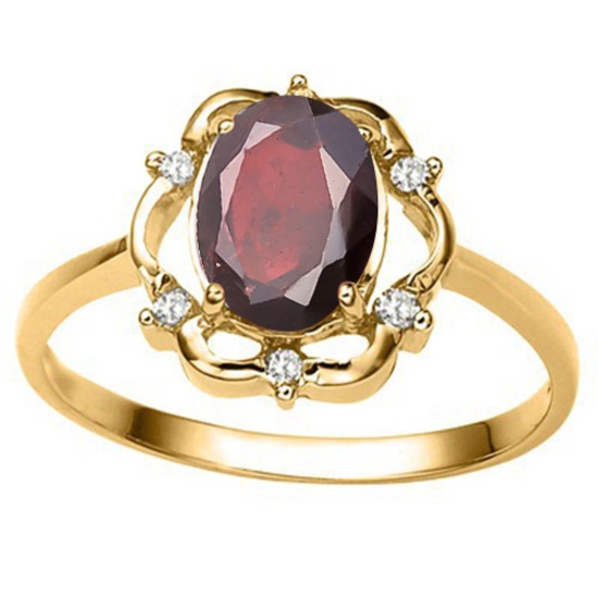 1.11 CT GARNET AND ACCENT DIAMOND 0.02 CT 10KT SOLID YELLOW GOLD RING