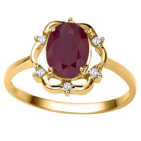 1.38 CT RUBY AND ACCENT DIAMOND 0.02 CT 10KT SOLID YELLOW GOLD RING