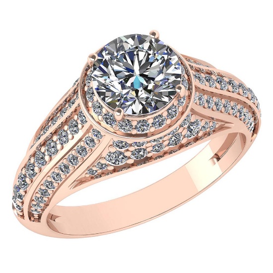 Certified 2.04 Ctw Diamond Engagement /Wedding 14K Rose Gold Promise Ring