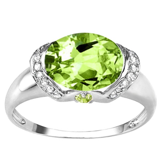 2.16 CT PERIDOT 0.1 CT PERIDOT AND ACCENT DIAMOND 0.09 CT 10KT SOLID WHITE GOLD RING