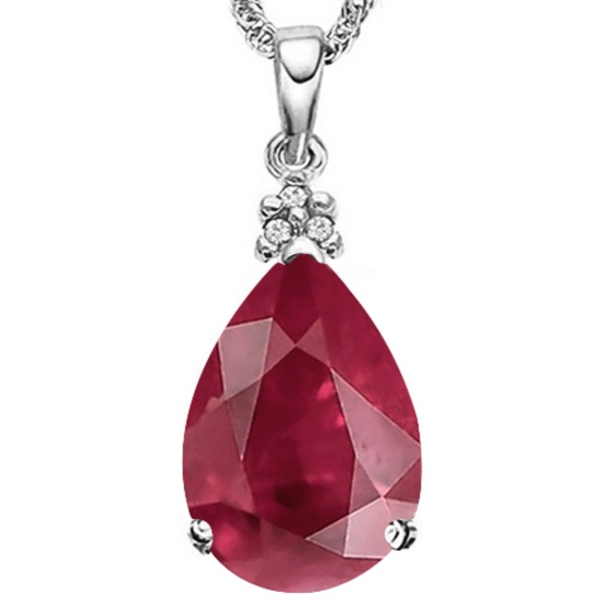 0.96 CTW RUBY 10K SOLID WHITE GOLD PEAR SHAPE PENDANT WITH ANCENT DIAMONDS