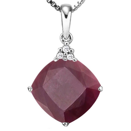 1.40 CTW RUBY 10K SOLID WHITE GOLD CUSHION SHAPE PENDANT WITH ANCENT DIAMONDS