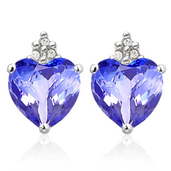 2.75 CARAT LAB TANZANITE 10K SOLID WHITE GOLD HEART SHAPE EARRING WITH 0.03 CTW DIAMOND