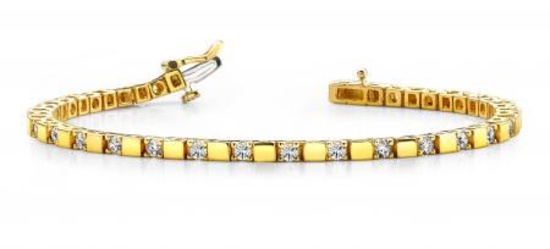 14K YELLOW GOLD 1 CTW G-H VS2/SI1 ALTERNATING DIAMOND BLOCK HARMONY TENNIS BRACELET