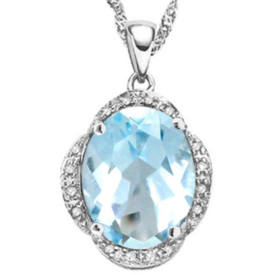 5.1 CTW GENUINE SKY BLUE TOPAZ & (16 PCS) DIAMOND 10KT SOLID WHITE GOLD PENDANT