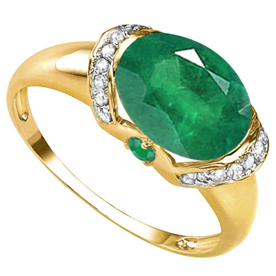 2.06 CT EMERALD 0.1 CT EMERALD AND ACCENT DIAMOND 0.09 CT 10KT SOLID YELLOW GOLD RING