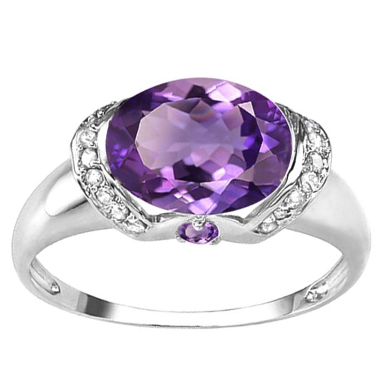 1.79 CT AMETHYST 0.1 CT AMETHYST AND ACCENT DIAMOND 0.09 CT 10KT SOLID WHITE GOLD RING